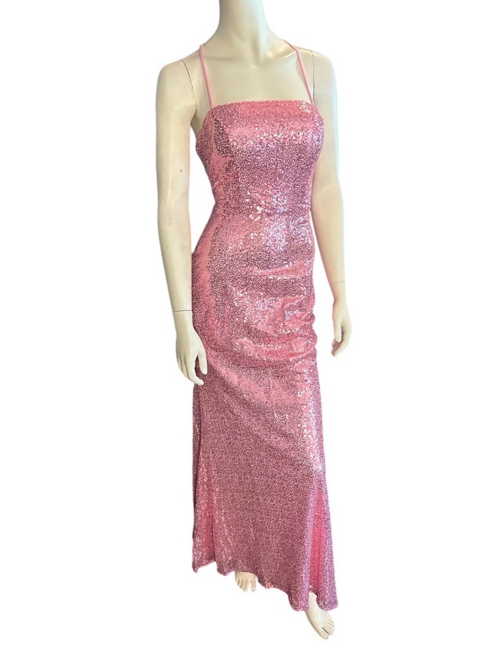 Monvelli Sequin Halter Open Back Slip Dress Pink Size 4 NWT